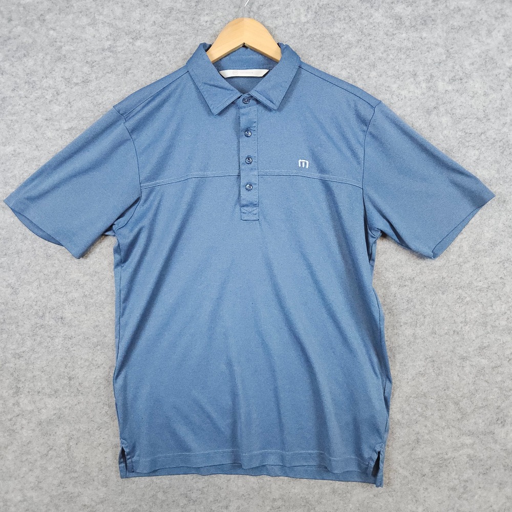 Travis Mathew Men's Slate Blue Polo Shirt Size M‎ 100% Polyester Preppy Golf